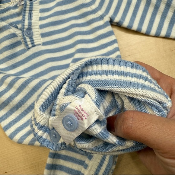 Rachel Riley Baby Boy Striped Babysuit 6M Blue Ivory Knit Long Sleeve Outfit - Picture 4 of 8